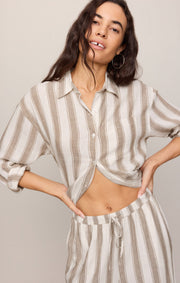 Z Supply The Perfect Striped Button Up - Light Toffee