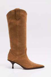 Free People - Daisy Slouch Kitten Heel Boots - Tan Suede