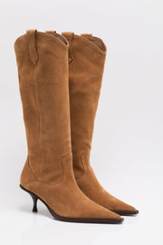 Free People - Daisy Slouch Kitten Heel Boots - Tan Suede