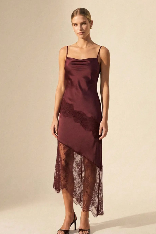 Lace Slip Dress - Wine
