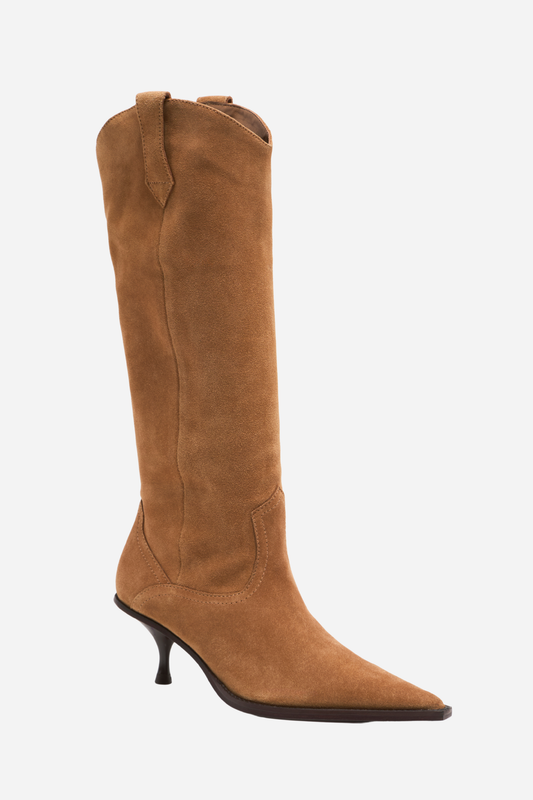 Free People - Daisy Slouch Kitten Heel Boots - Tan Suede
