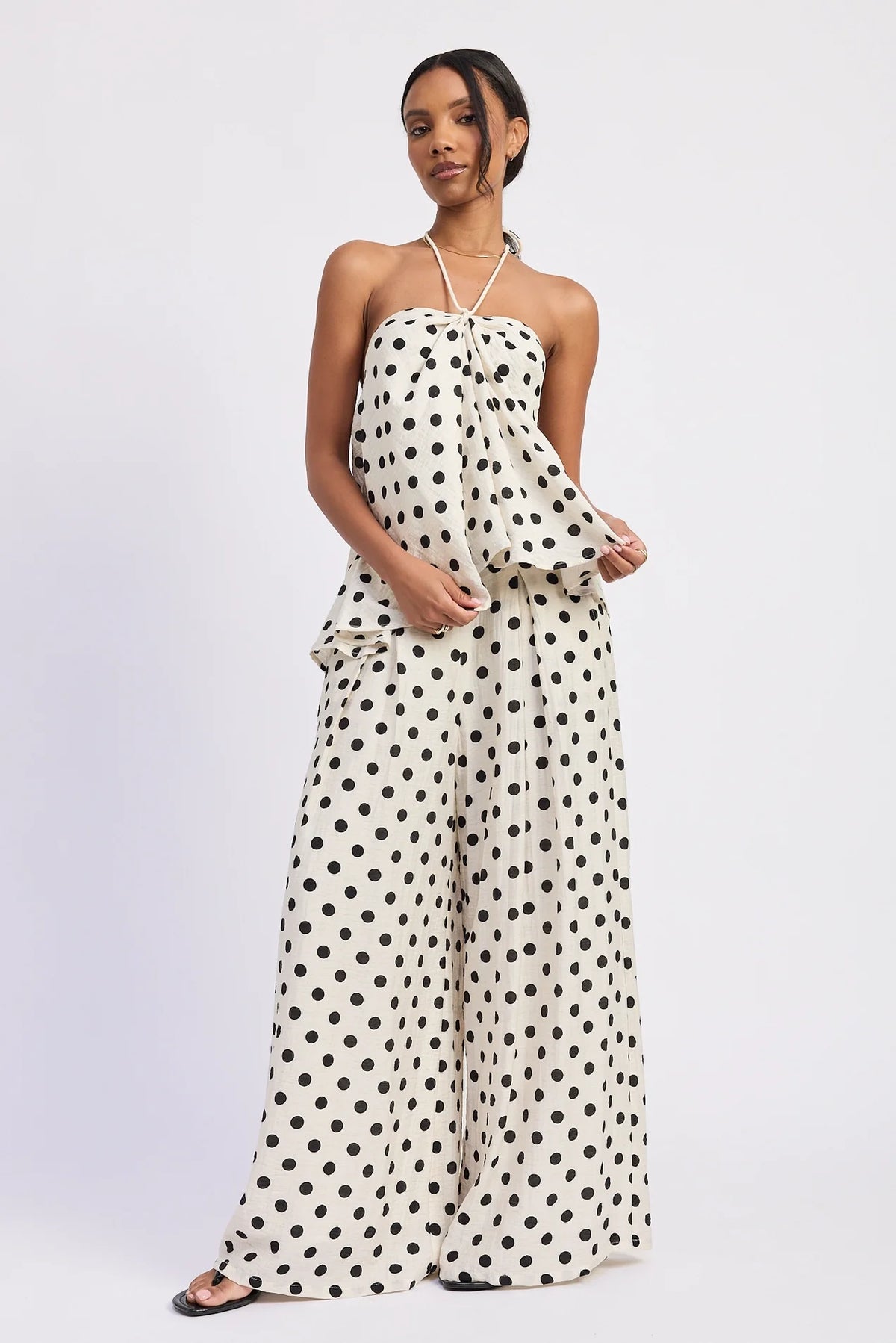 Polka Dot Halter Top - Ivory