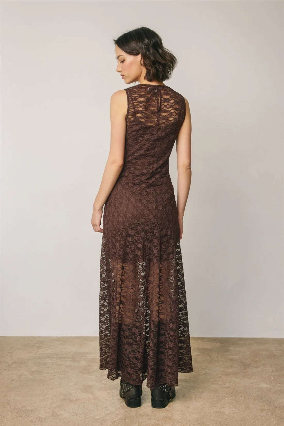 Sophia Lace Maxi Dress - Brown