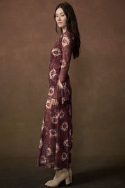 Floral Mesh Maxi Dress - Mulberry