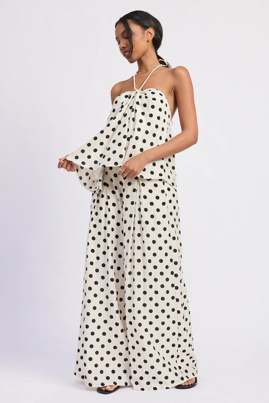 Wide Leg Polka Dot Pants - Ivory