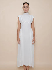 Mock Neck Open Back Maxi Dress - White