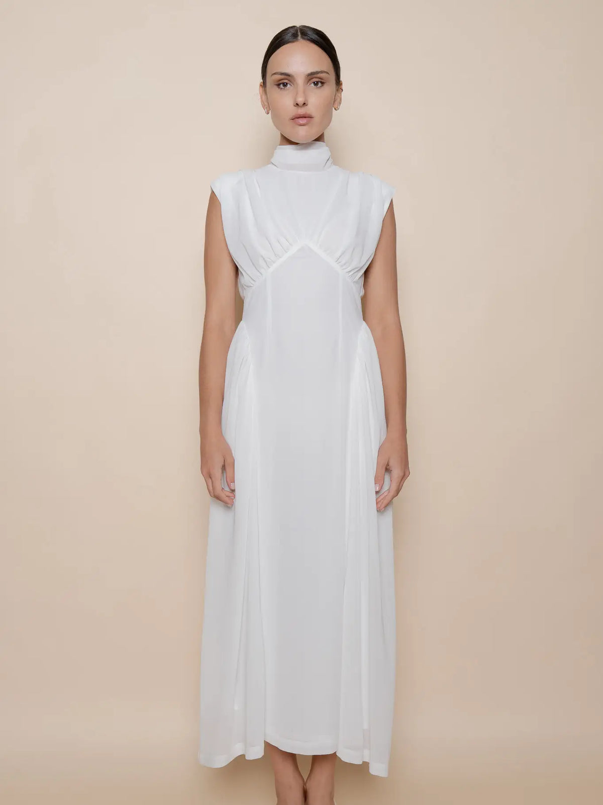 Mock Neck Open Back Maxi Dress - White