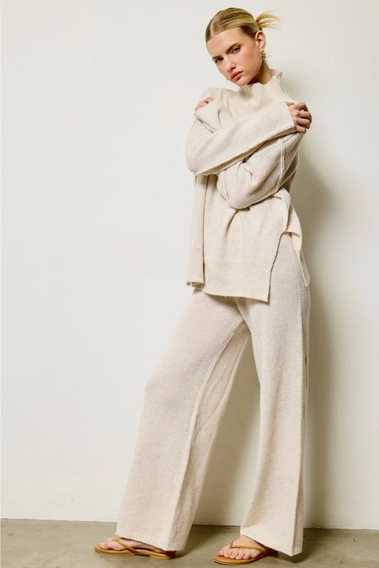 Mock Neck Knit Sweater - Oatmeal