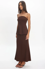 Strapless Peplum Maxi Dress - Chocolate