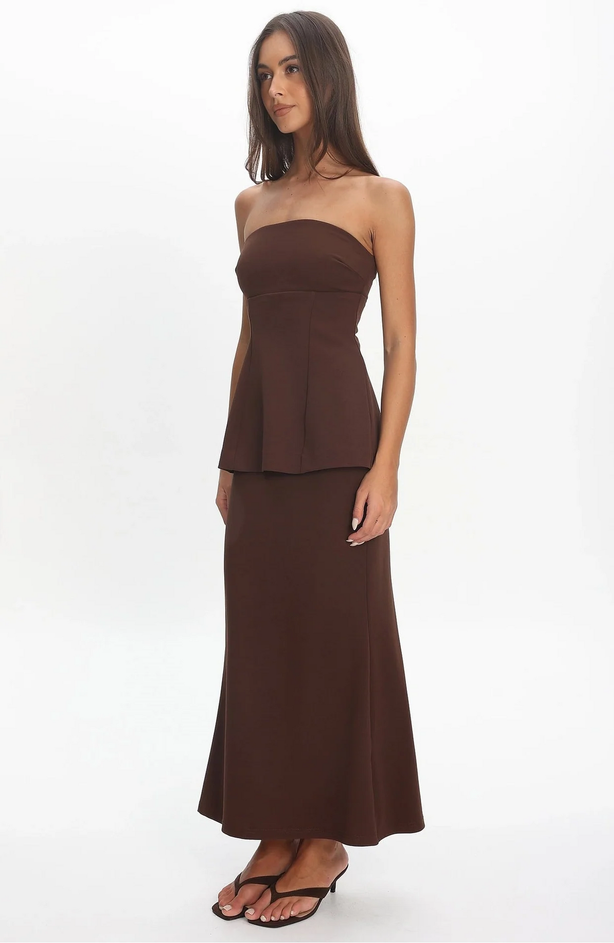 Strapless Peplum Maxi Dress - Chocolate