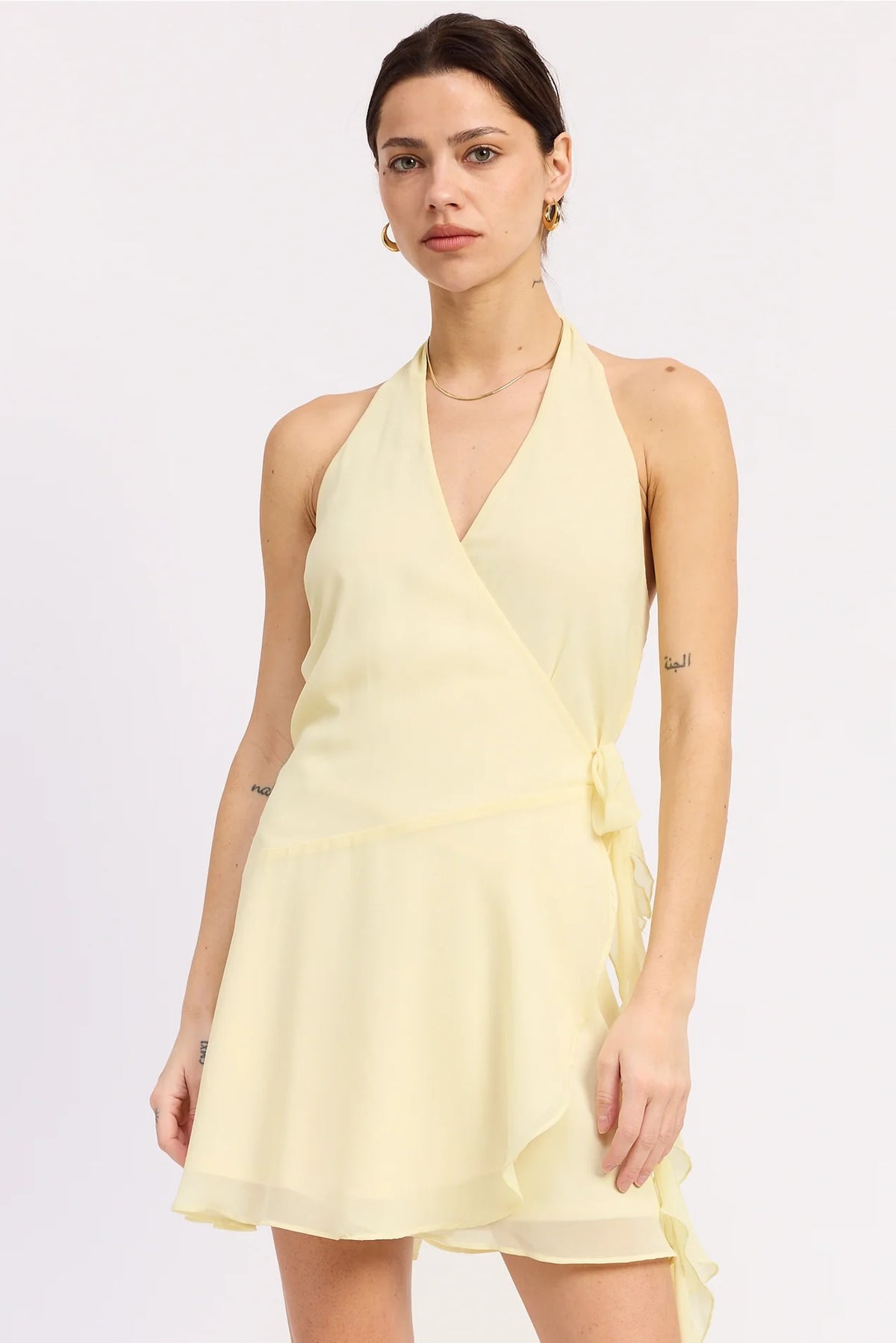 Ruffle Wrapped Mini Dress - Yellow