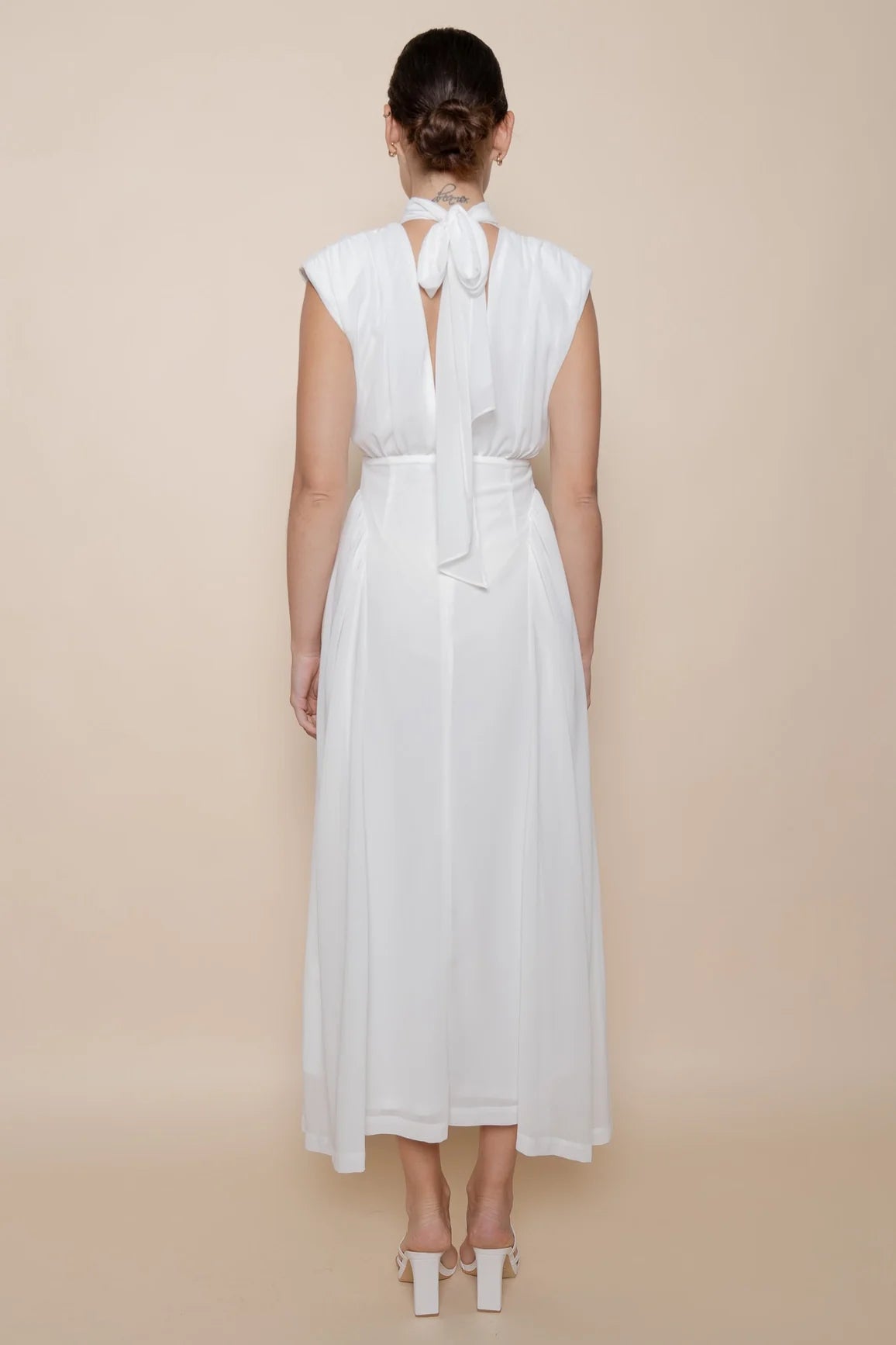 Mock Neck Open Back Maxi Dress - White