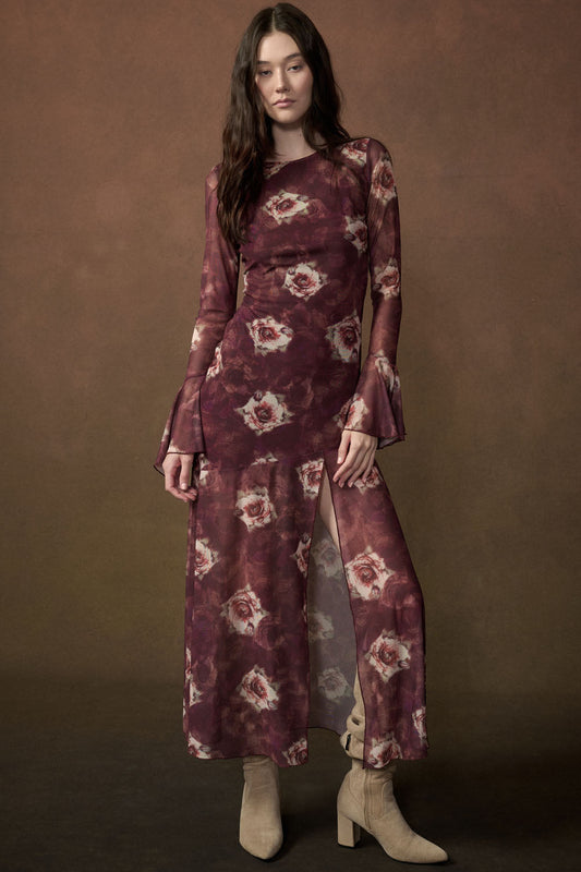 Floral Mesh Maxi Dress - Mulberry