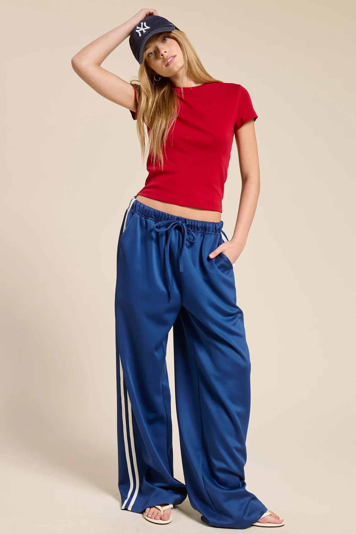 Wide Leg Track Pants - Blue