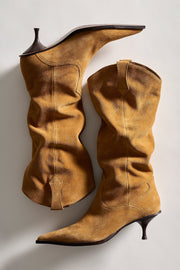 Free People - Daisy Slouch Kitten Heel Boots - Tan Suede