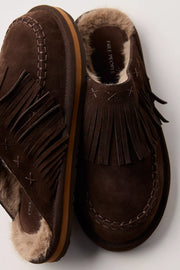 Free People - Fallon Fringe Mules - Chocolate Suede