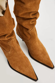 Free People - Daisy Slouch Kitten Heel Boots - Tan Suede