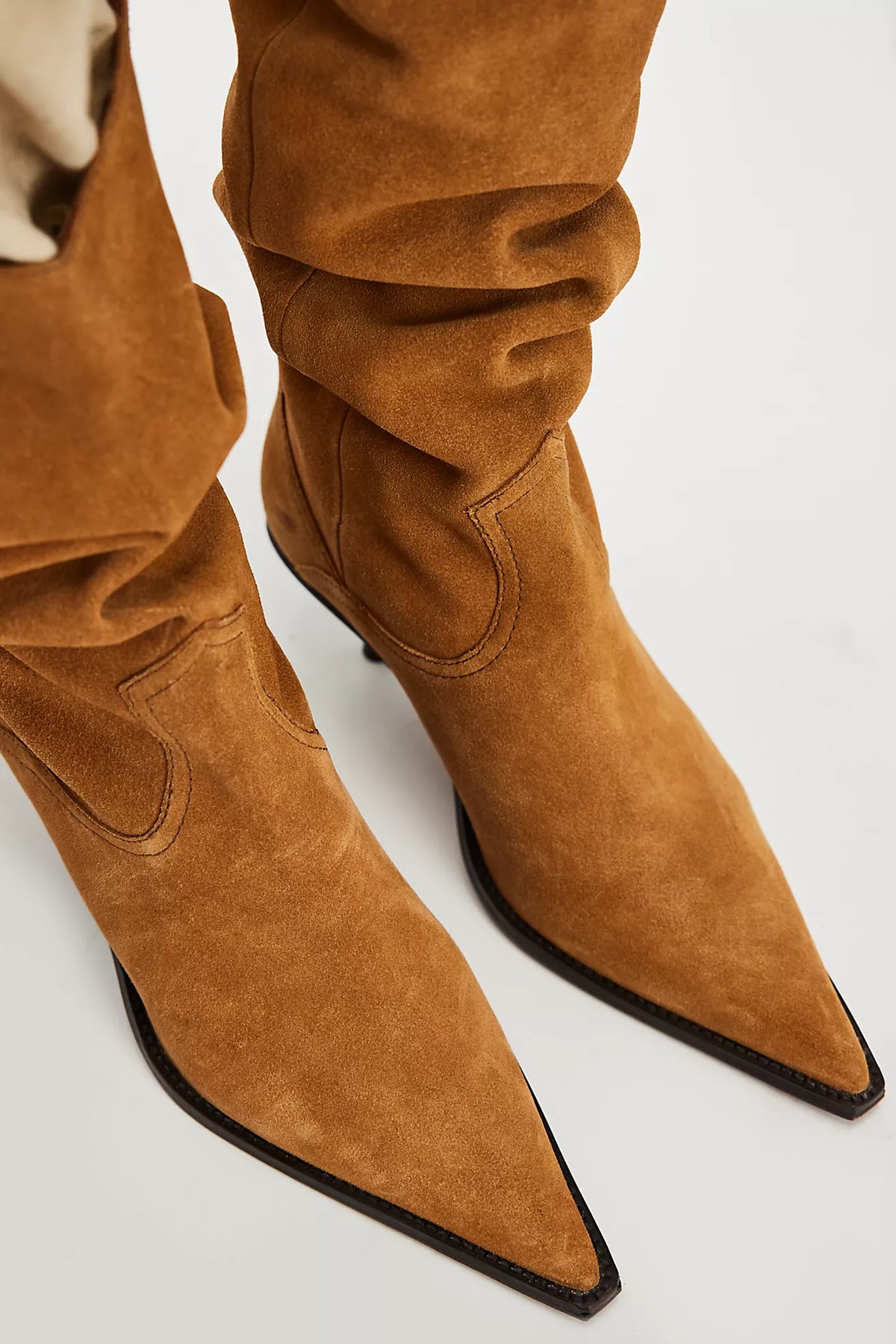 Free People - Daisy Slouch Kitten Heel Boots - Tan Suede