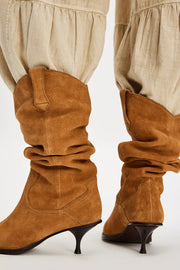 Free People - Daisy Slouch Kitten Heel Boots - Tan Suede
