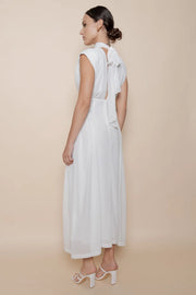 Mock Neck Open Back Maxi Dress - White