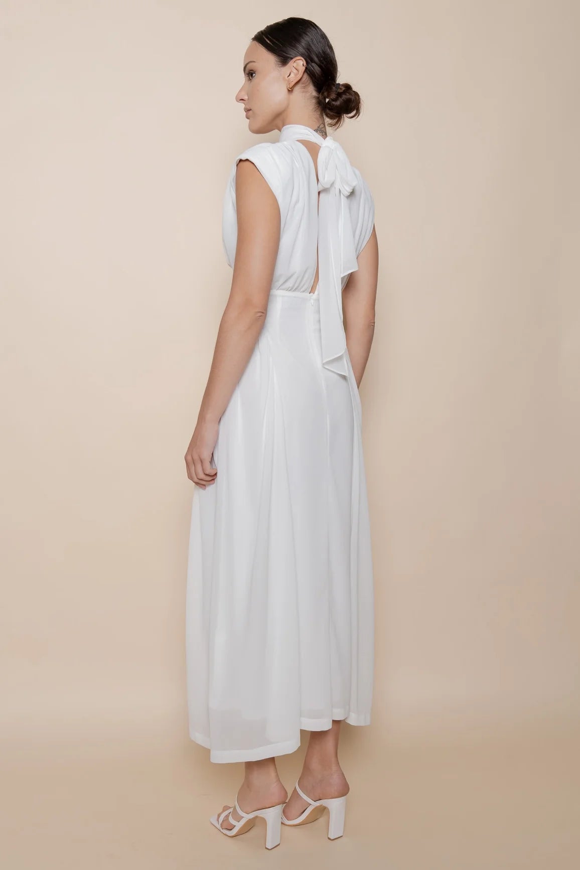 Mock Neck Open Back Maxi Dress - White