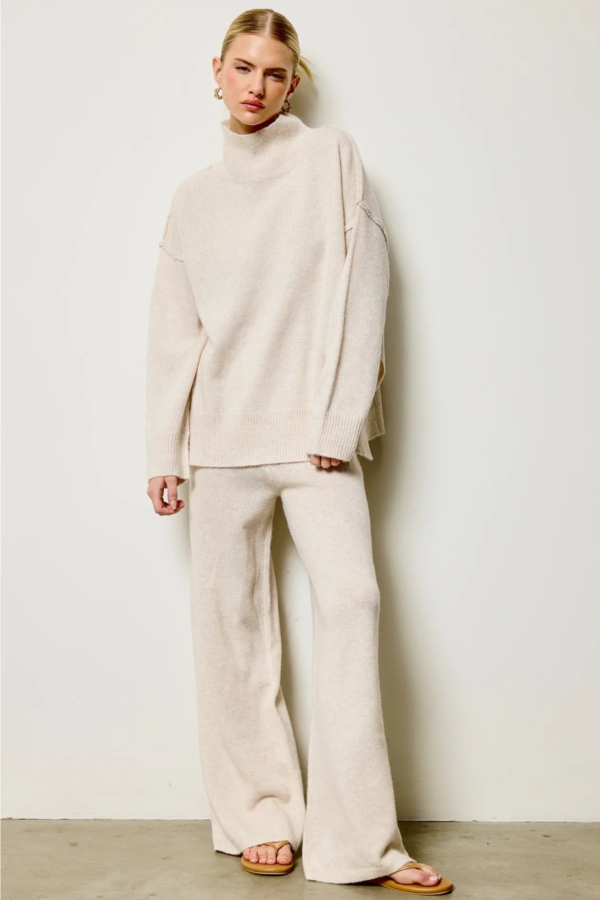Mock Neck Knit Sweater - Oatmeal