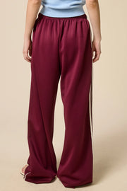 Wide Leg Track Pants - Maroon